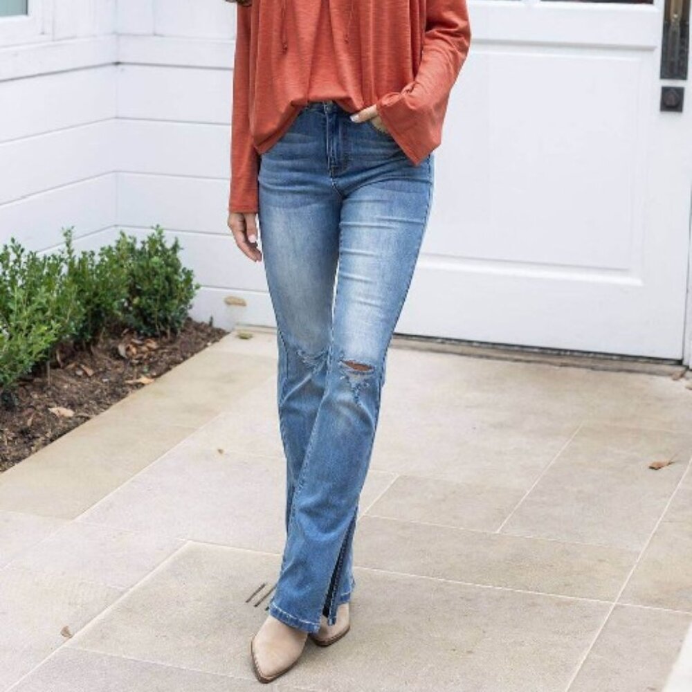 Lace & Grace High Rise Split Flare Jeans | Stretch Denim | NWT